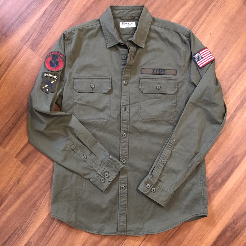 Express Military Green Button Down Shirt